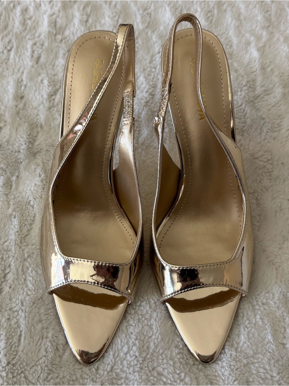Gold Metallic Slingback Pointed Toe Heels
